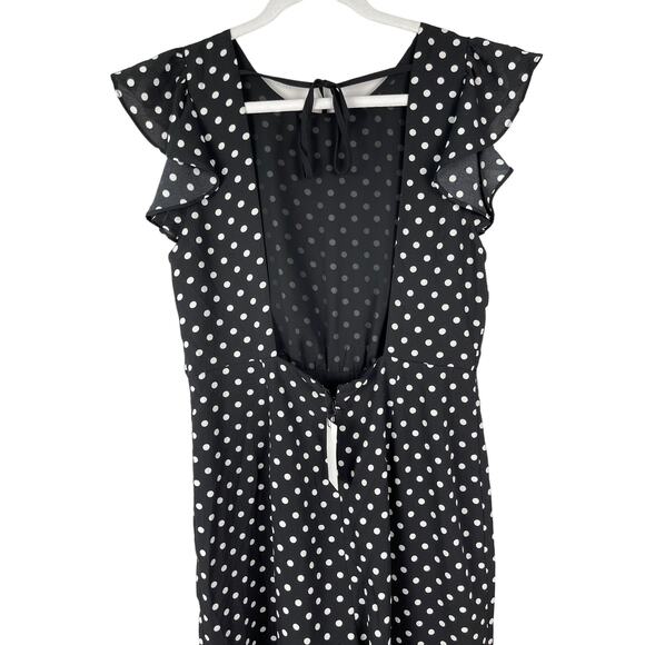 Sugar Lips Black & White Polka Dot Flitter Sleeve Open Back Jumpsuit Size Large - Picture 10 of 11